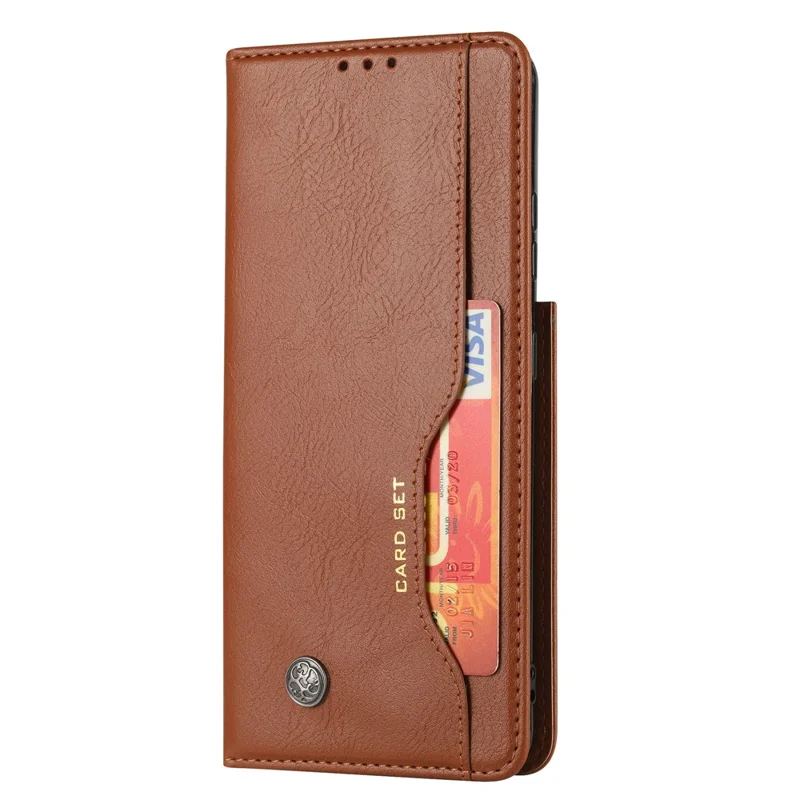 Auto-absorbed Wallet Leather Phone Shell for Samsung Galaxy S21 Ultra 5G - Brown