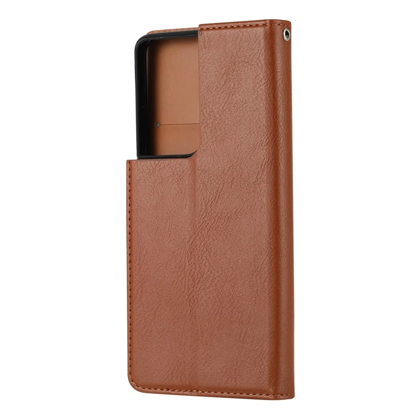 Auto-absorbed Wallet Leather Phone Shell for Samsung Galaxy S21 Ultra 5G - Brown