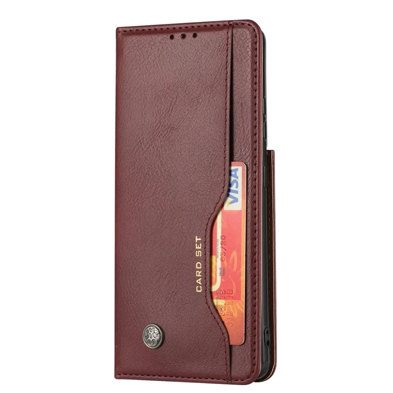 Auto-absorbed Wallet Leather Phone Shell for Samsung Galaxy S21 Ultra 5G - Wine Red