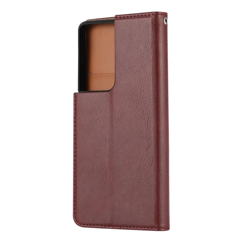 Auto-absorbed Wallet Leather Phone Shell for Samsung Galaxy S21 Ultra 5G - Wine Red