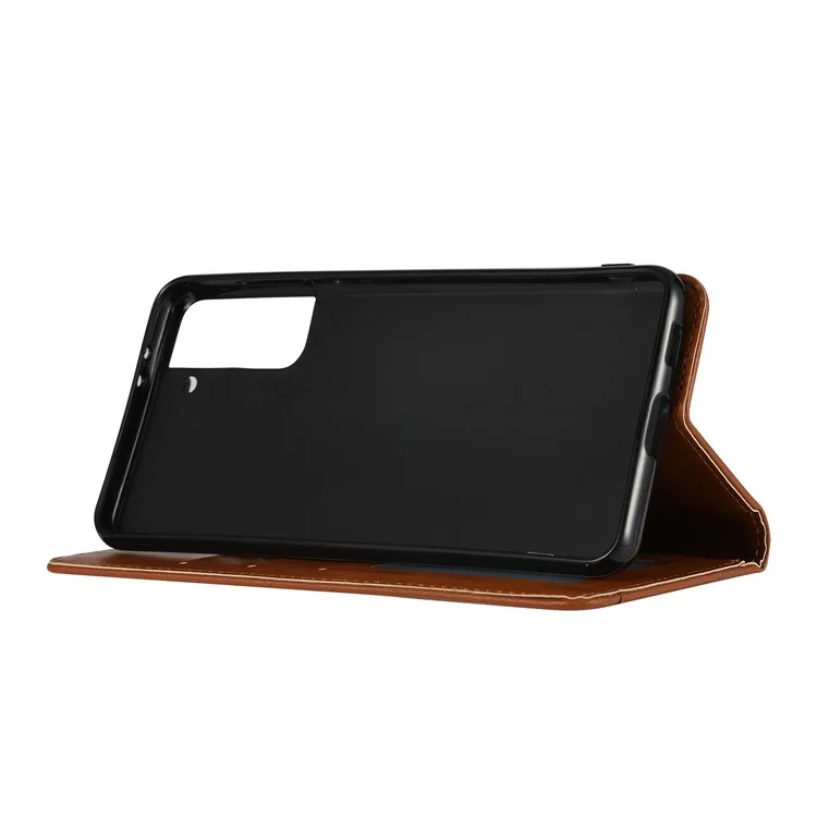 Stand de Billetera Autoabsorbida de Cuero Con Cáscara de Teléfono Para Samsung Galaxy S21 4G/5G - Negro