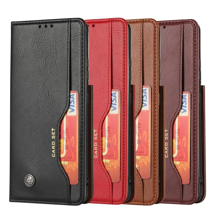 Stand de Billetera Autoabsorbida de Cuero Con Cáscara de Teléfono Para Samsung Galaxy S21 4G/5G - Negro