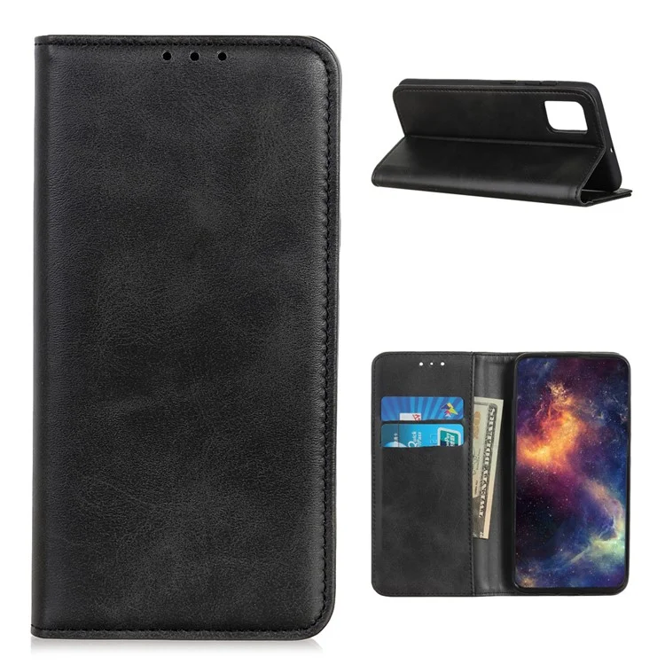 Auto-absorbed Scratch-resistant Split Leather Wallet Case per Samsung Galaxy A52 4G/5G / A52s 5G Stand Protector - Nero