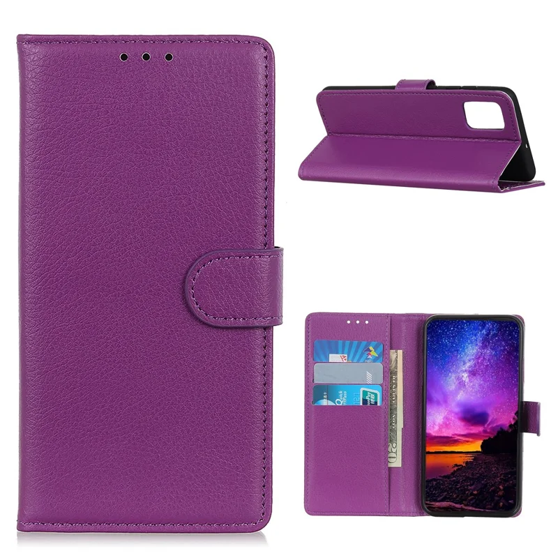 For Samsung Galaxy A52 4G/5G / A52s 5G Phone Case Classic Litchi Texture Wallet Leather Phone Protector - Purple