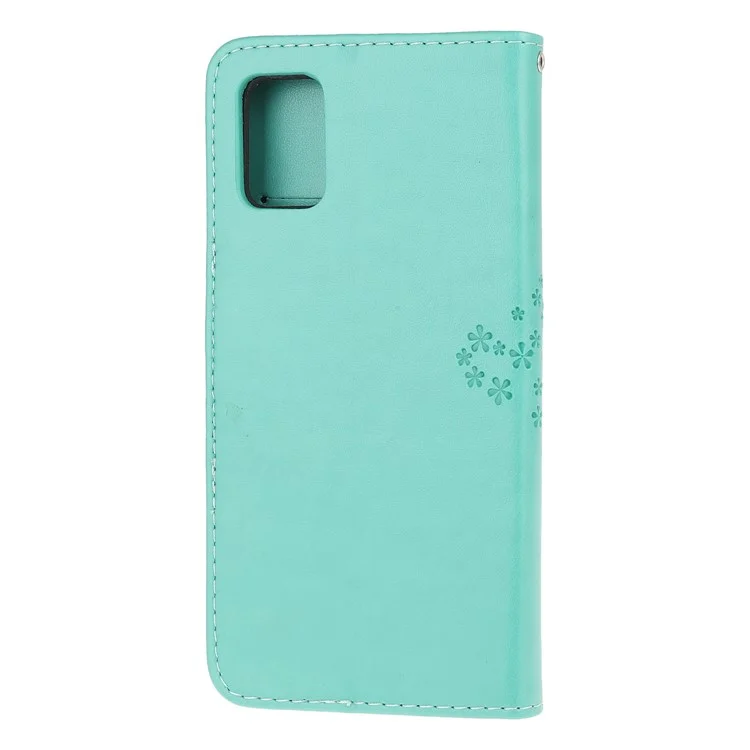 Imprint Tree Owl Pattern Leather Stylish Wallet Case for Samsung Galaxy A52 4G/5G / A52s 5G - Cyan