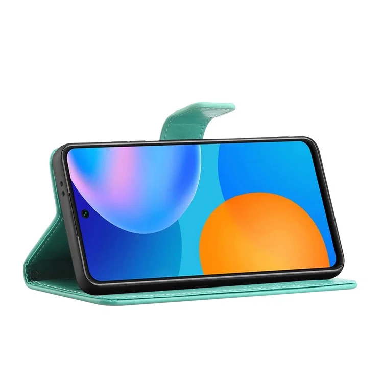 Impressum Baumeulenmuster Leder Stilvolle Brieftasche Hülle Für Samsung Galaxy A52 4G/5G / A52s 5g - Cyan