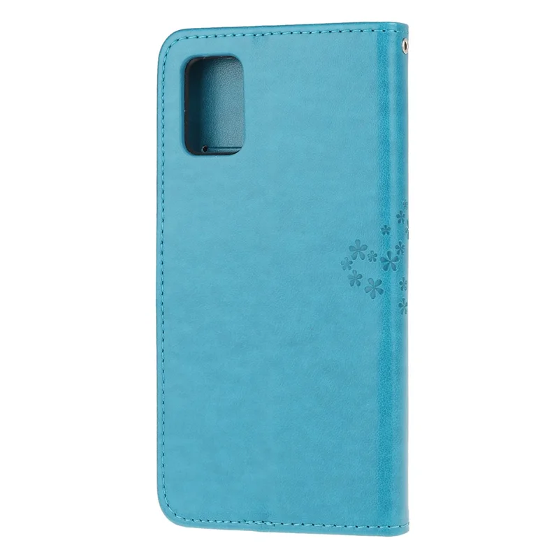 Imprint Tree Owl Pattern Leather Stylish Wallet Case for Samsung Galaxy A52 4G/5G / A52s 5G - Blue