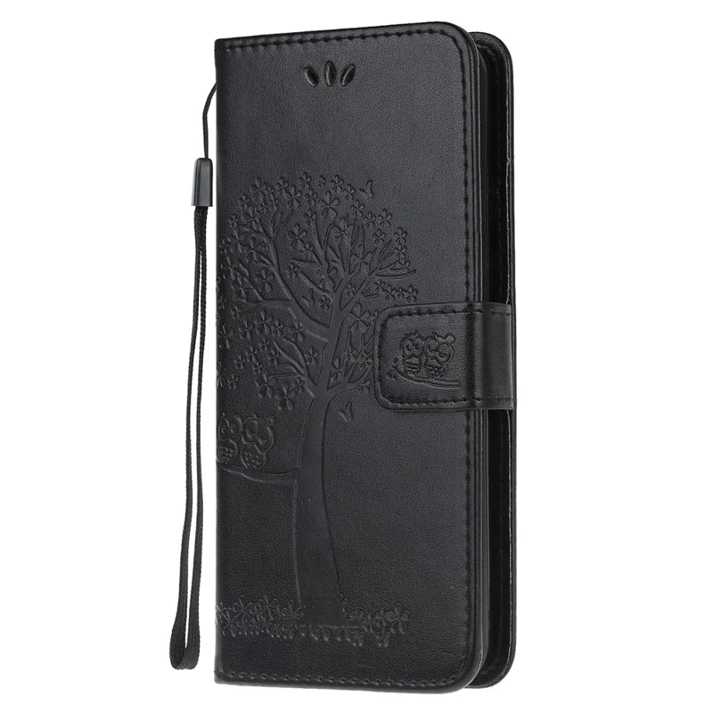 Imprint Tree Owl Pattern Leather Stylish Wallet Case for Samsung Galaxy A52 4G/5G / A52s 5G - Black