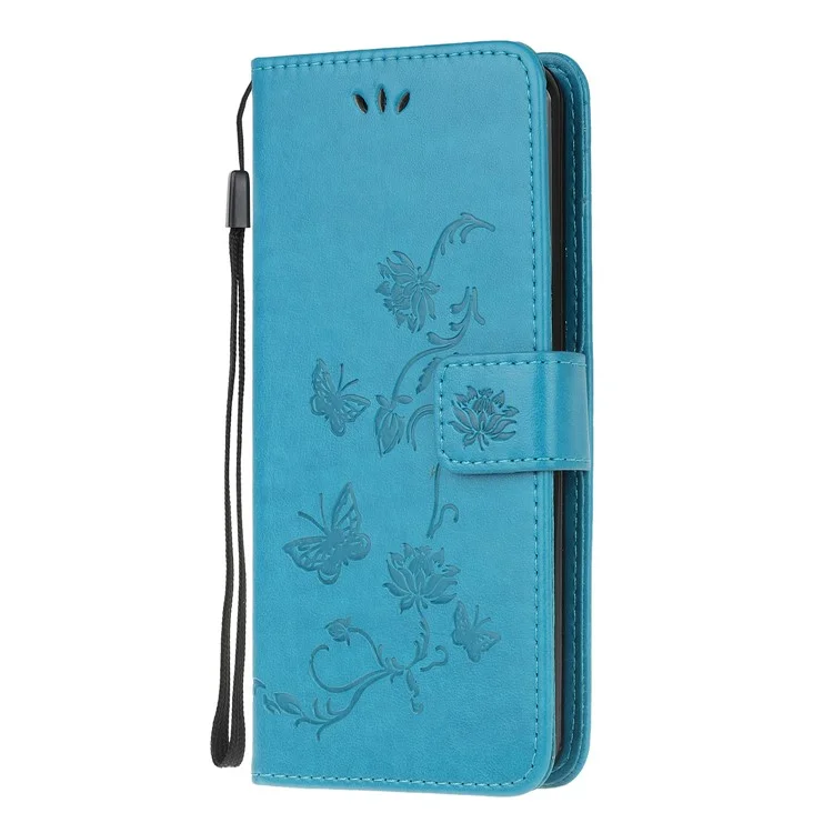 Imprint Butterfly Flowers Leather Wallet Phone Cover pour Samsung Galaxy A32 5G / M32 5G - Bleu