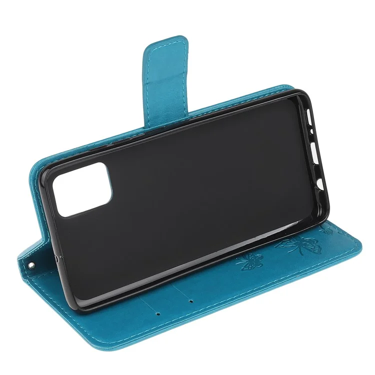 Imprint Butterfly Flowers Leather Wallet Phone Cover pour Samsung Galaxy A32 5G / M32 5G - Bleu