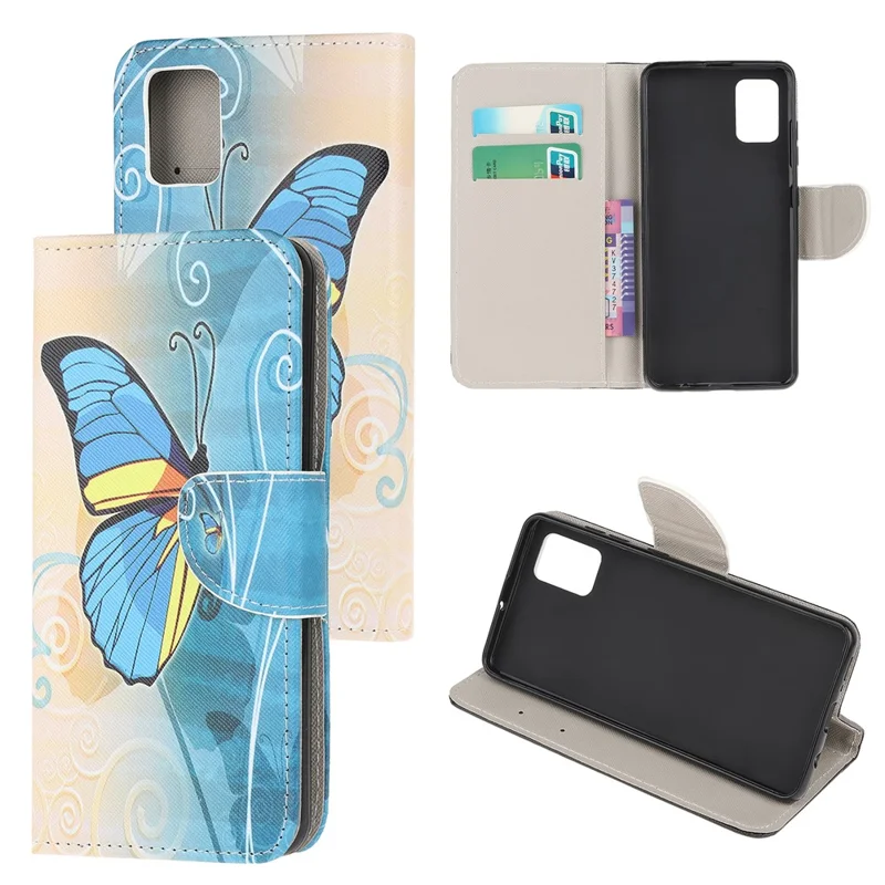 Printing Cross Texture Stand Protector for Samsung Galaxy A52 4G/5G / A52s 5G Leather Cover - Blue Butterfly