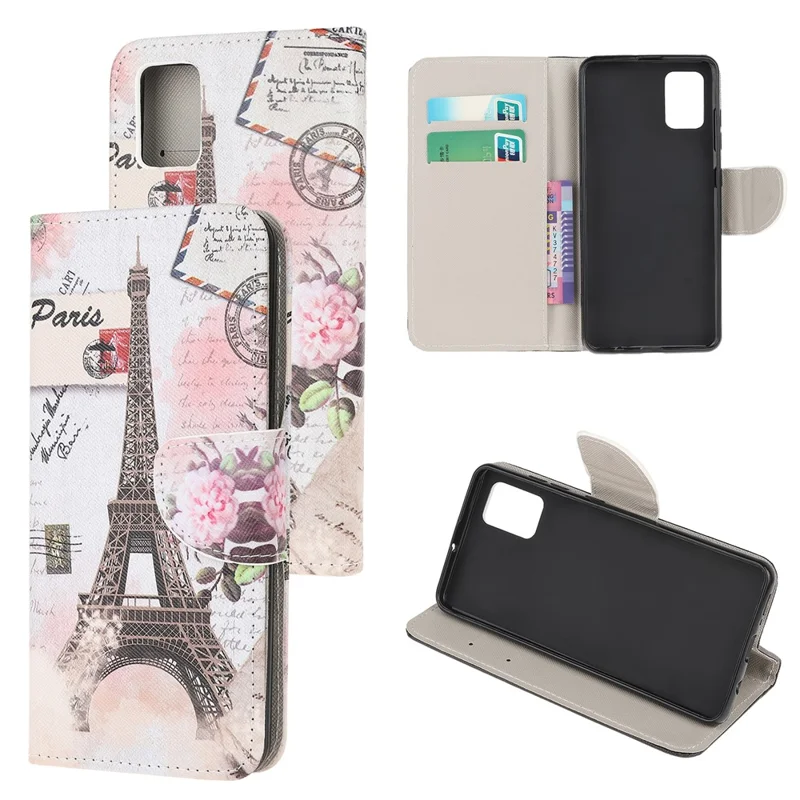 Printing Cross Texture Stand Protector for Samsung Galaxy A52 4G/5G / A52s 5G Leather Cover - Eiffel Tower