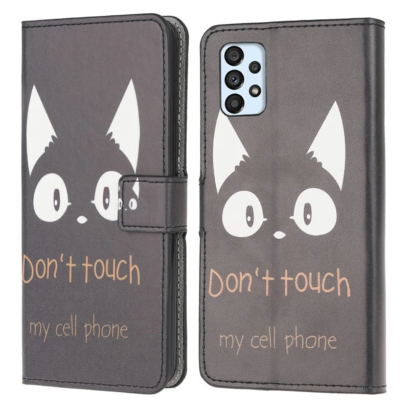 Pattern Printing Wallet Leather Phone Shell for Samsung Galaxy A52 4G/5G / A52s 5G Cell Phone Accessory - Don't Touch My Cell Phone