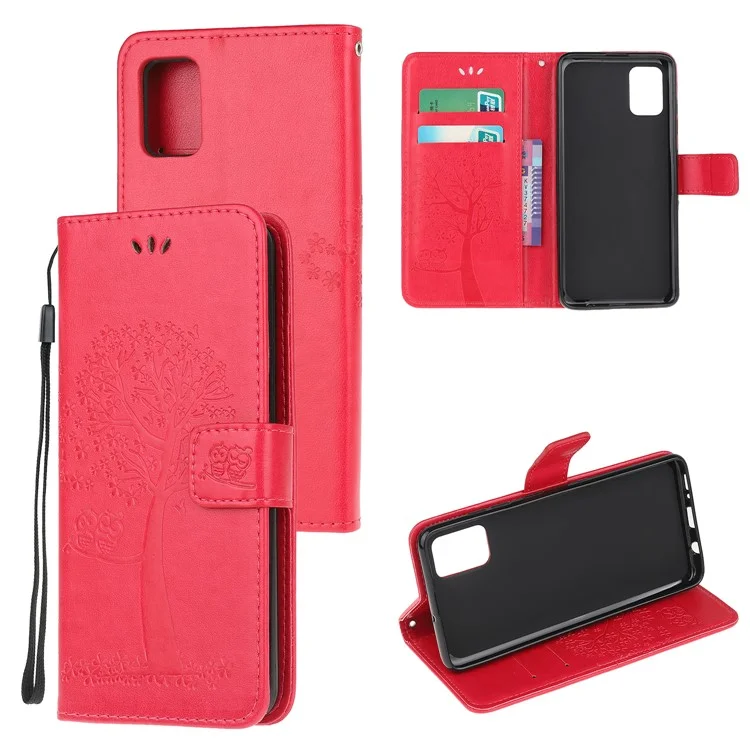 Imprint Tree Owl Pattern Leather Stylish Wallet Case for Samsung Galaxy A32 5G / M32 5G - Red