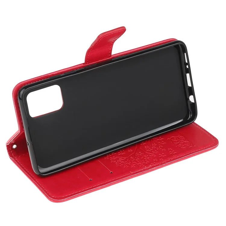 Imprint Tree Owl Pattern Leather Stylish Wallet Case for Samsung Galaxy A32 5G / M32 5G - Red
