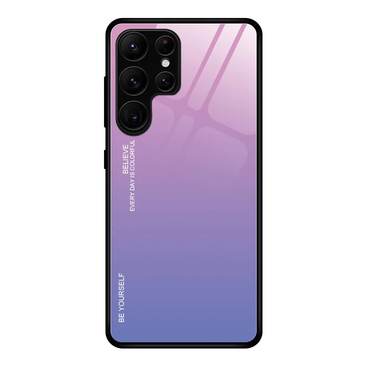 Чехол с закаленным стеклом и цветным градиентным узором для Samsung Galaxy S21 Ultra 5G - розовый/фиолетовый
