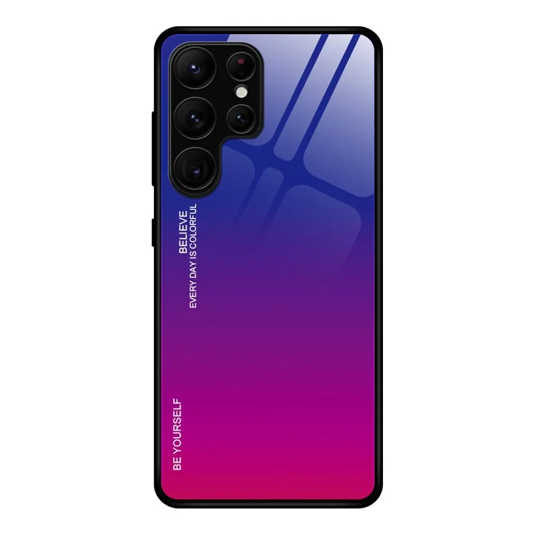 Capa de Vidro Temperado com Padrão de Gradiente de Cor para Samsung Galaxy S21 Ultra 5G - Azul/Rosa
