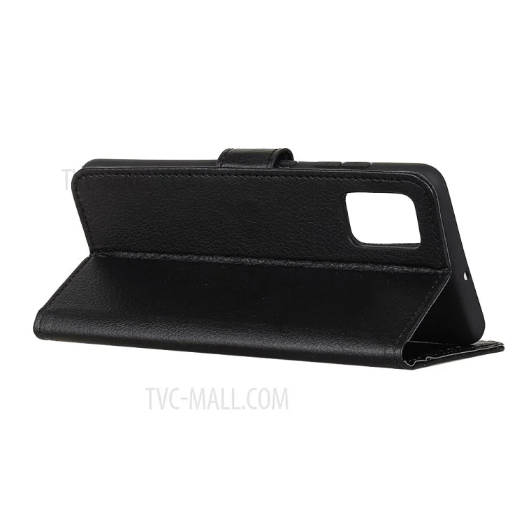 Étui de portefeuille en cuir de texture de litchi de style classique pour Samsung Galaxy A72 4G/5G - Noir