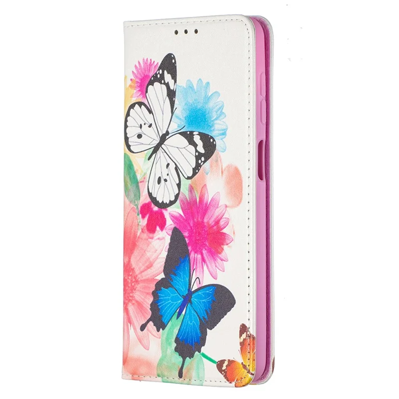 Auto-absorbed Stylish Patterned PU Leather Wallet Case for Samsung Galaxy A12 - Two Butterflies