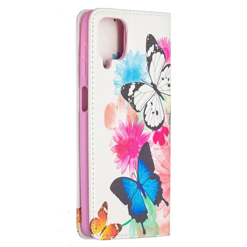 Auto-absorbed Stylish Patterned PU Leather Wallet Case for Samsung Galaxy A12 - Two Butterflies