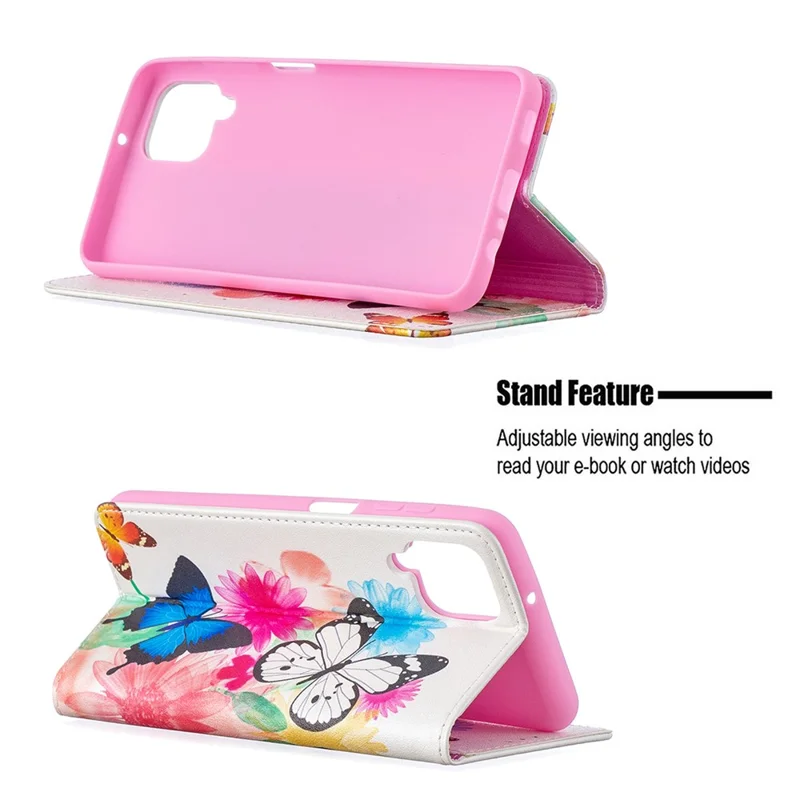 Auto-absorbed Stylish Patterned PU Leather Wallet Case for Samsung Galaxy A12 - Two Butterflies