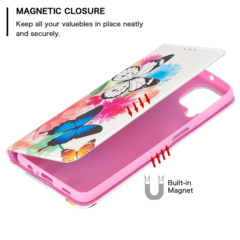 Auto-absorbed Stylish Patterned PU Leather Wallet Case for Samsung Galaxy A12 - Two Butterflies