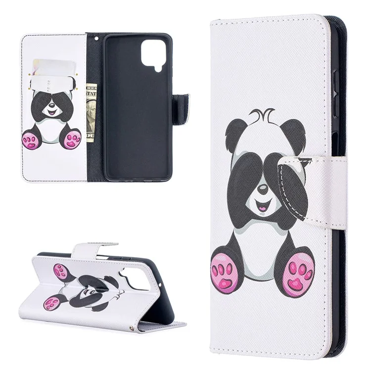 Pattern Printing Wallet Stand Flip Leather Phone Shell for Samsung Galaxy A12 - Baby Panda