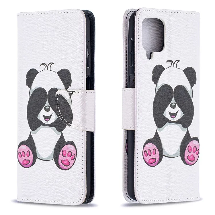 Pattern Printing Wallet Stand Flip Leather Phone Shell for Samsung Galaxy A12 - Baby Panda