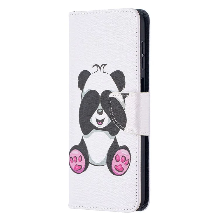 Pattern Imprenting Willet Stand Flip Cuero de Cuero Para Samsung Galaxy A12 - Panda de Bebé