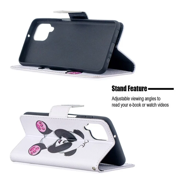 Pattern Printing Wallet Stand Flip Leather Phone Shell for Samsung Galaxy A12 - Baby Panda