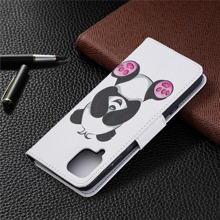 Pattern Imprenting Willet Stand Flip Cuero de Cuero Para Samsung Galaxy A12 - Panda de Bebé