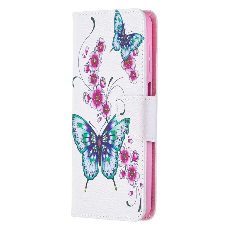 Pattern Printing Wallet Stand Flip Leather Phone Shell for Samsung Galaxy A12 - Flowers and Butterflies