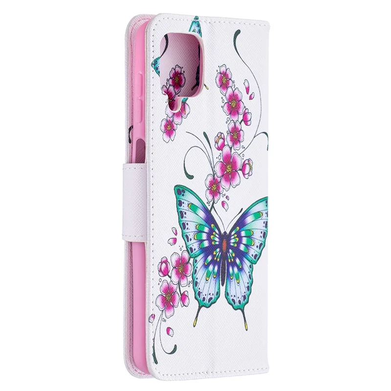 Pattern Printing Wallet Stand Flip Leather Phone Shell for Samsung Galaxy A12 - Flowers and Butterflies
