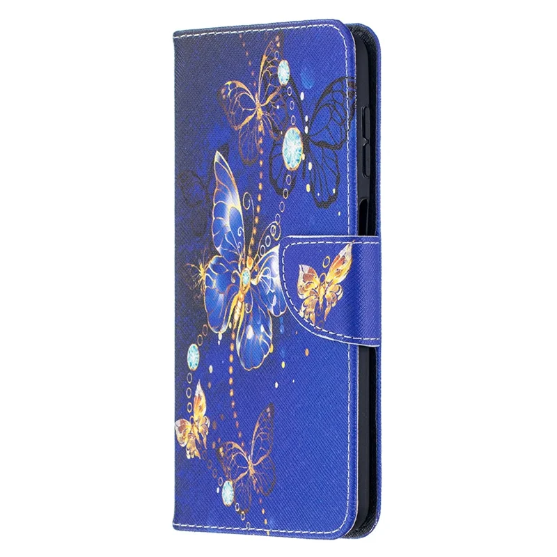Pattern Printing Wallet Stand Flip Leather Phone Shell for Samsung Galaxy A12 - Crystal Butterflies
