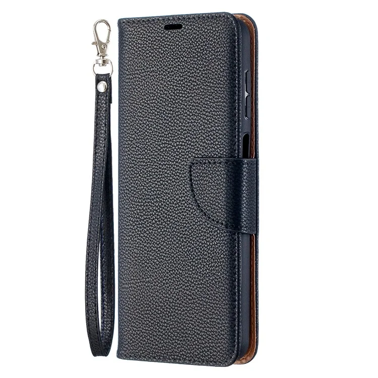 Litchi Skin Wallet Pure Color Phone Case for Samsung Galaxy A12 - Black