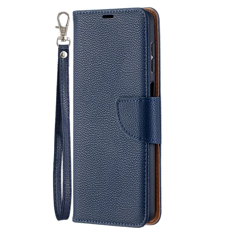 Litchi Skin Wallet Pure Color Phone Case for Samsung Galaxy A12 - Blue