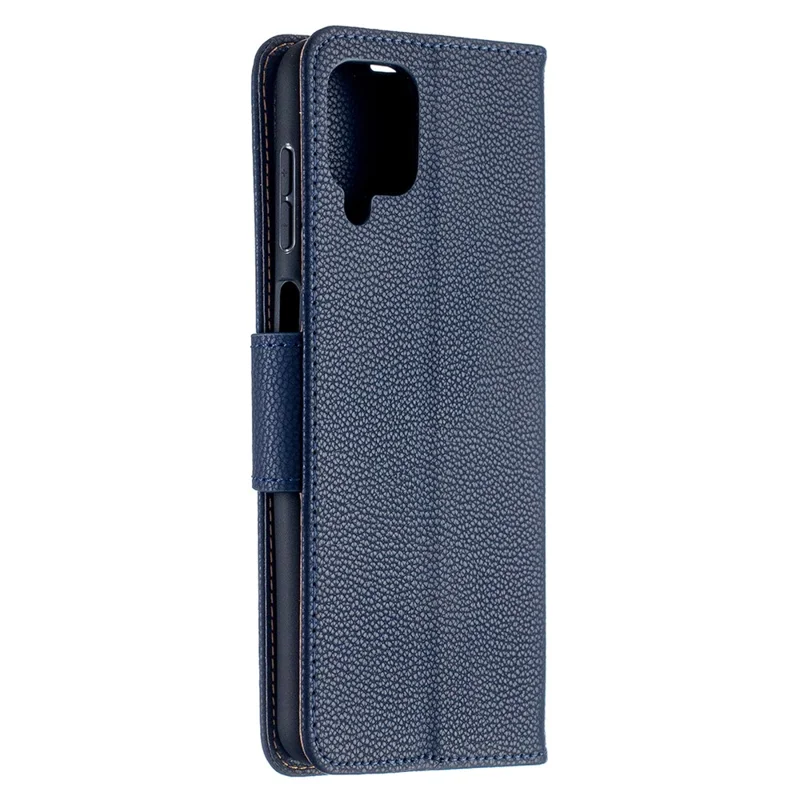 Litchi Skin Wallet Pure Color Phone Case for Samsung Galaxy A12 - Blue