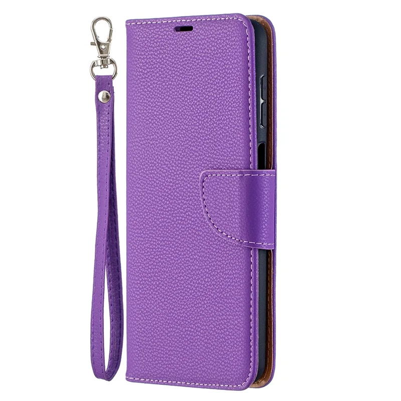 Litchi Skin Wallet Pure Color Phone Case for Samsung Galaxy A12 - Purple