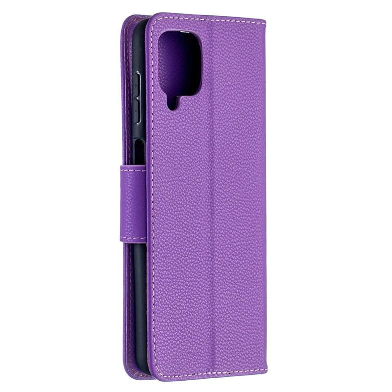 Litchi Skin Wallet Pure Color Phone Case for Samsung Galaxy A12 - Purple