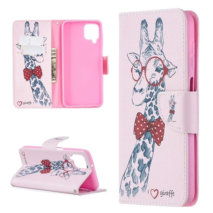 Stand da Stampa a Motivi Custodia in Pelle Magnetica Per Samsung Galaxy A12 - Giraffa