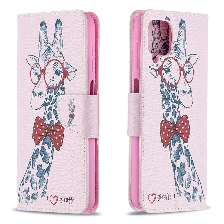 Stand da Stampa a Motivi Custodia in Pelle Magnetica Per Samsung Galaxy A12 - Giraffa