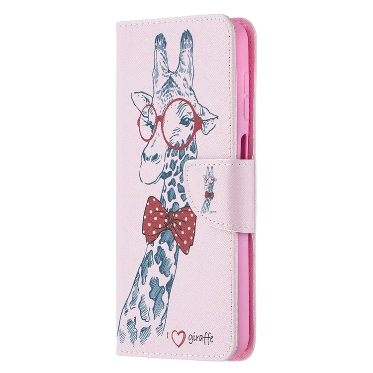 Stand da Stampa a Motivi Custodia in Pelle Magnetica Per Samsung Galaxy A12 - Giraffa