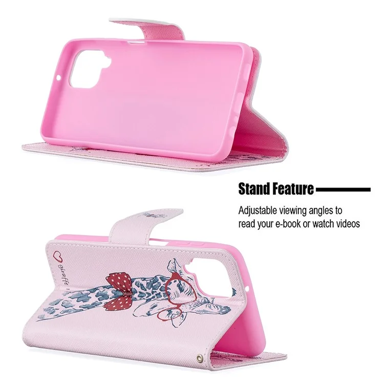 Stand da Stampa a Motivi Custodia in Pelle Magnetica Per Samsung Galaxy A12 - Giraffa