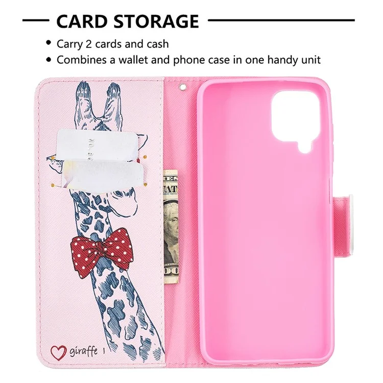 Stand da Stampa a Motivi Custodia in Pelle Magnetica Per Samsung Galaxy A12 - Giraffa