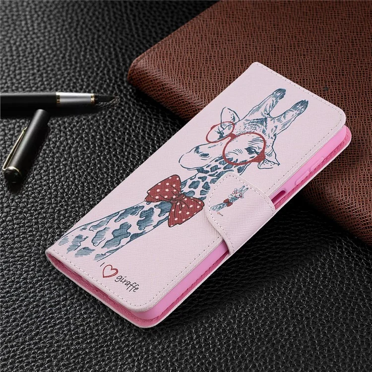 Stand da Stampa a Motivi Custodia in Pelle Magnetica Per Samsung Galaxy A12 - Giraffa