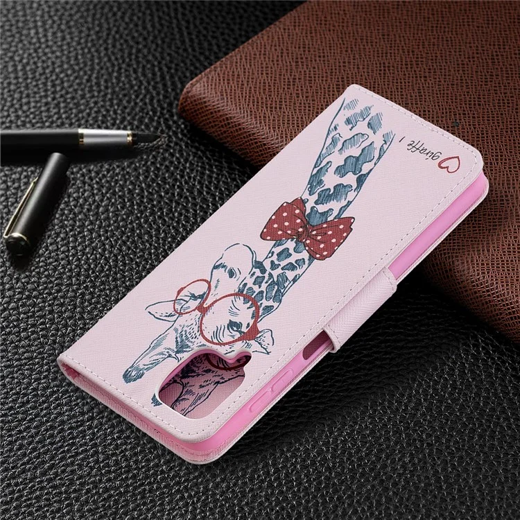 Stand da Stampa a Motivi Custodia in Pelle Magnetica Per Samsung Galaxy A12 - Giraffa
