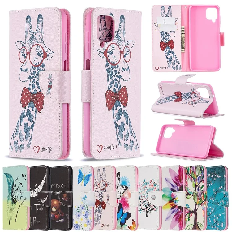 Stand da Stampa a Motivi Custodia in Pelle Magnetica Per Samsung Galaxy A12 - Giraffa
