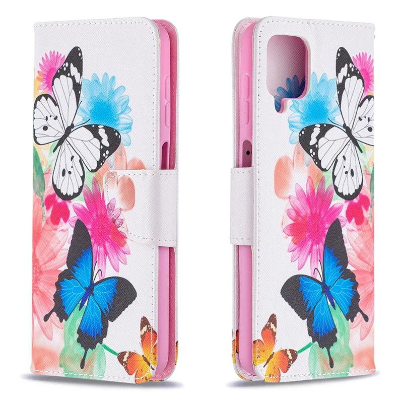 Pattern Printing Magnetic Leather Stand Case for Samsung Galaxy A12 - Two Butterflies
