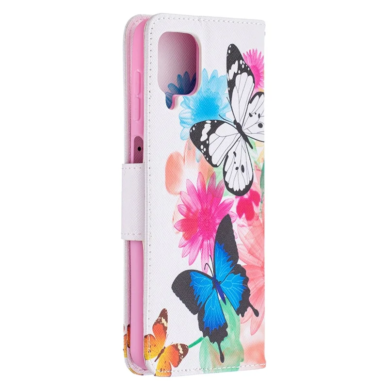Pattern Printing Magnetic Leather Stand Case for Samsung Galaxy A12 - Two Butterflies