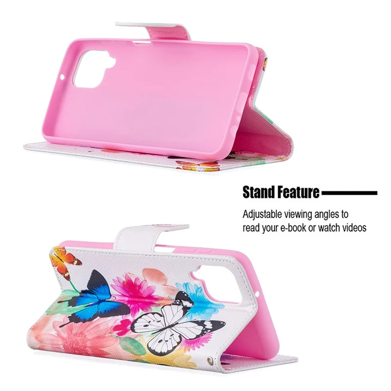 Pattern Printing Magnetic Leather Stand Case for Samsung Galaxy A12 - Two Butterflies